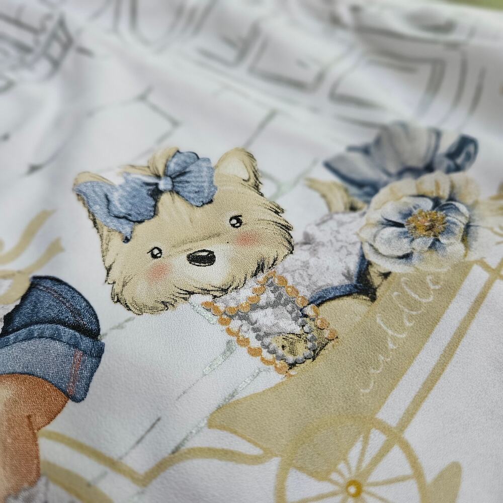 Mayoral Spanish Girl & Puppy Graphic Dress Silver Foil Detail Size 18M / 86 cm - Picture 2 of 6